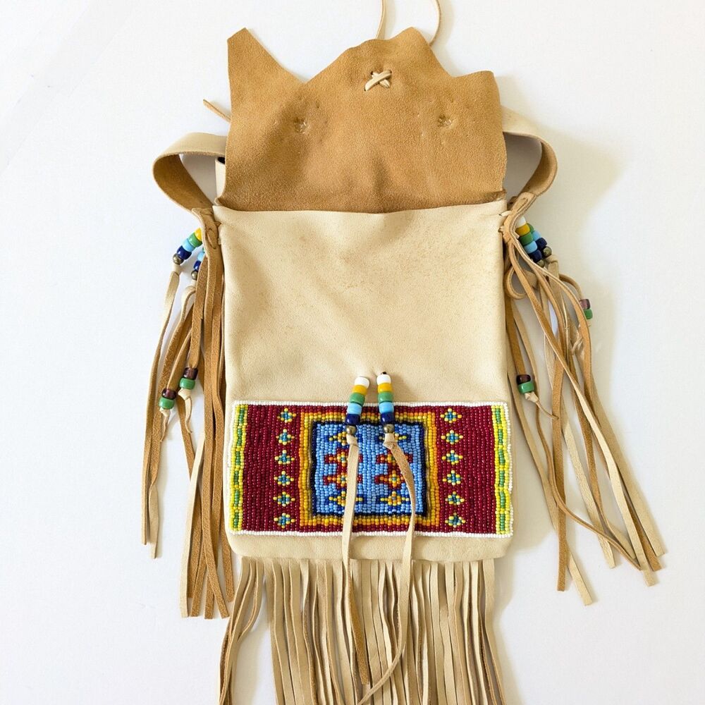 Doug Fast Horse Oglala Lakota Native American Beaded Leather Fringe Shoulder Bag - Picture 6 of 16